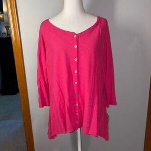 Cut‎ Loose Pink Button Up Long Sleeve Tunic Top Shirt Women's Size L